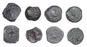 Continental Iron Age, GAUL, Senones, Yllvcci, bronze Units (4), celticised head right, rev. bird standing left, two...