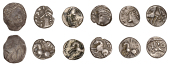 Continental Iron Age, GAUL, Sequani, Togirix, silver Quinarii (5), celticised head of Roma left, togirix before,...