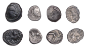 Continental Iron Age, GAUL, Sequani, Seqvanoiotvos, silver Quinarius, celticised head left, hair in curls, rev. boar...