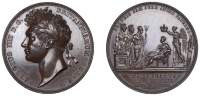 George IV, Coronation, 1821, a copper medal by B. Pistrucci, laureate bust left, rev. Britannia, Scotia and Hibernia...