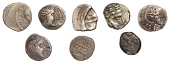 Continental Iron Age, GAUL, Rhone Valley or Allobroges, silver Quinarii (5), large laureate head left, rev. horse...