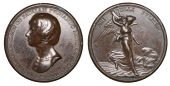 Death of Admiral Lord Nelson, 1805, a copper medal by T. Webb, bust left, rev. Bellona advancing right towards...