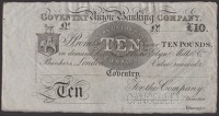 Coventry Union Banking Company, specimen £5, 1 March 1878, no serial number or signatures, perforated CANCELLED...