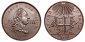 George III, Thanksgiving at St Paul’s, 1789, a copper medal by C. James, laureate bust right, rev. sun above City...