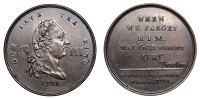 George III, Restored to Health, 1789, a copper medal by C. James, laureate bust right, rev. when we forget him, etc,...