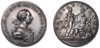 George III, Coronation, 1761, a silver medal by L. Natter, laureate bust right, rev. King, clad as a Roman emperor,...