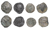 Continental Iron Age, GAUL, Carnutes, bronze Units (4), celticised head left, oval eyes and locks of hair, rev....