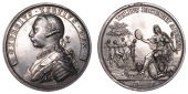Majority of the Prince of Wales, 1759, a silver medal by T. Pingo, armoured and draped bust left, rev. Tellus seated...