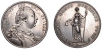 George III, c. 1775, a silver medal by L. Pingo, laureate and armoured bust right, rev. standing figure of Liberty,...