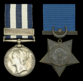 Pair: Troop Sergeant-Major W. Burgin, 7th Dragoon Guards

Egypt and Sudan 1882-89, dated reverse, 1 clasp,...