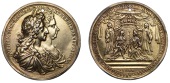 William and Mary, Coronation, 1689, a cast silver-gilt medal by G. Bower, conjoined busts right, rev. monarchs...