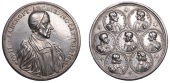 Archbishop Sancroft and the Seven Bishops, 1688, a cast silver medal by G. Bower, bust right, rev. busts of the...