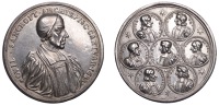 Archbishop Sancroft and the Seven Bishops, 1688, a cast silver medal by G. Bower, bust right, rev. busts of the...