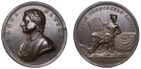 Death of Sir Isaac Newton, 1727 [N.S.], a copper medal by J. Croker, draped bust left, rev. Science holding a plan...