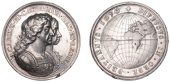 British Colonization, 1670, a silver medal by J. Roettier, conjoined busts of Charles II and Catherine right, rev....