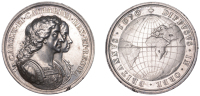 British Colonization, 1670, a silver medal by J. Roettier, conjoined busts of Charles II and Catherine right, rev....