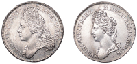 Prince James and Princess Louisa, Memorial, 1712, a silver medal by N. Roettier, laureate bust of James III left,...