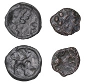 Continental Iron Age, GAUL, Nervii, cast Potin, vertical line formed of six globules, joined by four wavy wicks on...