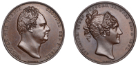 William IV, Coronation, 1831, a copper medal by W. Wyon [after F. Chantrey], bust right, rev. diademed head of Queen...