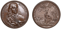 John Milton, 1674 [struck c. 1740], a copper medal by J. Dassier, bust three-quarters right, rev. Adam and Eve...