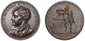 Death of Lord Byron, 1824, a copper medal by J. Woodhouse, draped bust left, rev. Roman soldier stood in mourning by...