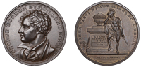 Death of Lord Byron, 1824, a copper medal by J. Woodhouse, draped bust left, rev. Roman soldier stood in mourning by...