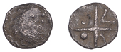 Continental Iron Age, GERMANIA, Vindelici, silver Quinarius, stylised and diademed head right, rev. long cross,...