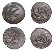 Continental Iron Age, ARMORICA, Coriosolites, billon Staters (2), head right, hair made up of three coils ending in...