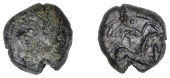 Continental Iron Age, GAUL, Lemovices, bronze Unit, Crane type, trace of head right, large locks of hair, rev. horse...