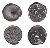 Continental Iron Age, GAUL, Ambiani, bronze Unit, uniface, rev. horse right, charioteer’s arm above, coffee-bean...