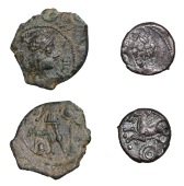 Continental Iron Age, GAUL, Averni, silver Unit, head left, hair tied back in large locks, rev. horse leaping left,...