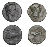 Continental Iron Age, GAUL, Remi, bronze Quadrans, c. 10 BC, Germanus Indutilli L. as magistrate, diademed male head...