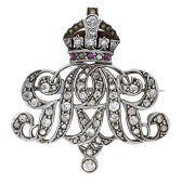 Regimental interest: A Grenadier Guards George V Royal cypher brooch, the interlaced initials set throughout with...