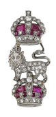 A gem-set sweetheart brooch, the crest featuring a lion between two crowns, set with brilliant and single-cut...