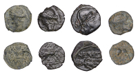 Continental Iron Age, SOUTH GAUL, Nemausus, bronze Units (4), laureate head of Apollo left, hair flowing down neck,...