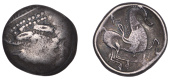 Continental Iron Age, DANUBIAN CELTS, Dacia, Tetradrachm, c. 1st Century BC, Kinnlos type, celticised diademed head...
