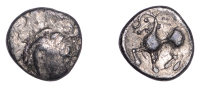 Continental Iron Age, CENTRAL EUROPE, Boii, Obol, trace of diademed male head left, rev. open-headed horse prancing...