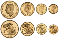 George VI (1936-1952), Proof Set, 1937, comprising Five Pounds, Two Pounds, Sovereign, and Half-Sovereign (S PS15)...