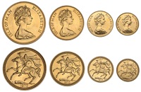 Isle of Man, Elizabeth II, Specimen Set, 1973, comprising Five Pounds, Two Pounds, Sovereign, and Half-Sovereign (KM...