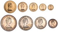 Jersey, Elizabeth II, Proof Set, 1972, Silver Wedding Anniversary, comprising Five Pounds to Fifty Pence (KM 35-43)...
