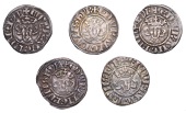 Edward I (1272-1307), New coinage, Pennies (5), class 3cd (4), all London, mix of large and wide faces, crescent and...