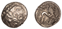 British Iron Age, ATREBATES and REGNI, Uninscribed series, Stater, British Qa [Sesley Two Faced type], devolved head...