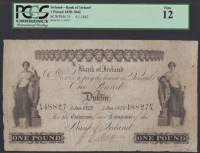 Bank of Ireland, £1, Dublin, 4 January 1842, serial number C/A 48827, manuscript signature, black and whit print,...