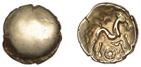 British Iron Age, ATREBATES and REGNI, Uninscribed series, Stater, British Qb [Sesley Uniface type], obv. trace of...