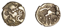 British Iron Age, ATREBATES and REGNI, Uninscribed issues, gold Quarter-Stater, British Qc [Selsey Dahlia Mane...