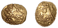ATREBATES and REGNI, Uninscribed issues, Quarter-Stater, British Qc [Selsey Dahlia type], degraded head of Apollo...