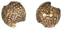ATREBATES and REGNI, Uninscribed issues, Quarter-Stater, British Qc [Selsey Dahlia type], degraded head of Apollo...