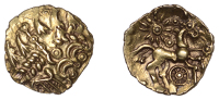 ATREBATES and REGNI, Uninscribed issues, Quarter-Stater, British Qc [Selsey Dahlia type], degraded head of Apollo...