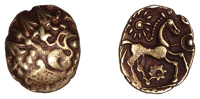 ATREBATES and REGNI, Uninscribed issues, gold Quarter-Stater, British Qc [Bognor Cogwheel type], degraded head of...