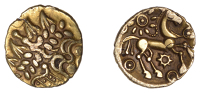ATREBATES and REGNI, Uninscribed issues, gold Quarter-Stater, British Qc [Bognor Cogwheel type], degraded head of...
